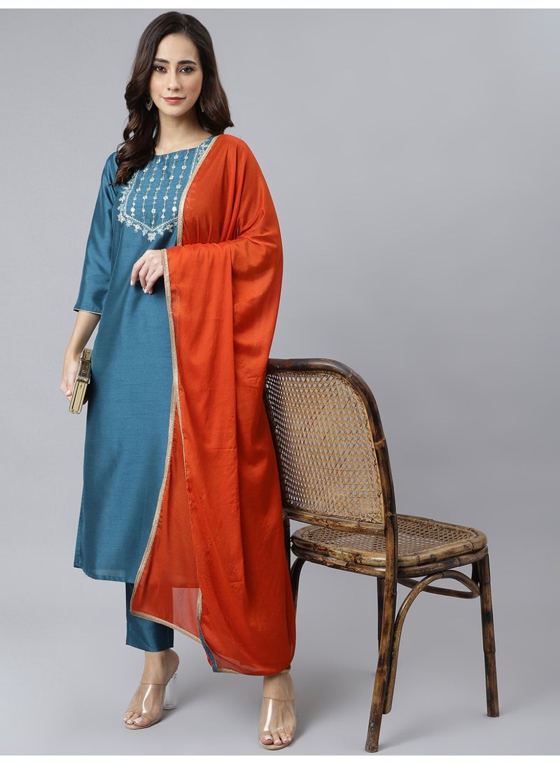 Miss Noor Indian Women Ethnic Kia Kurta And Pant Set With Dupatta  - Image 2