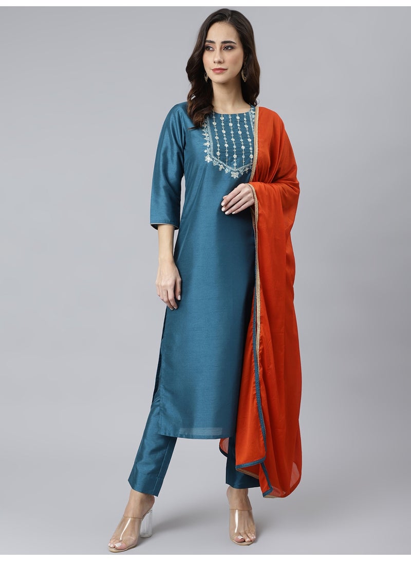 Miss Noor Indian Women Ethnic Kia Kurta And Pant Set With Dupatta  - Image 3
