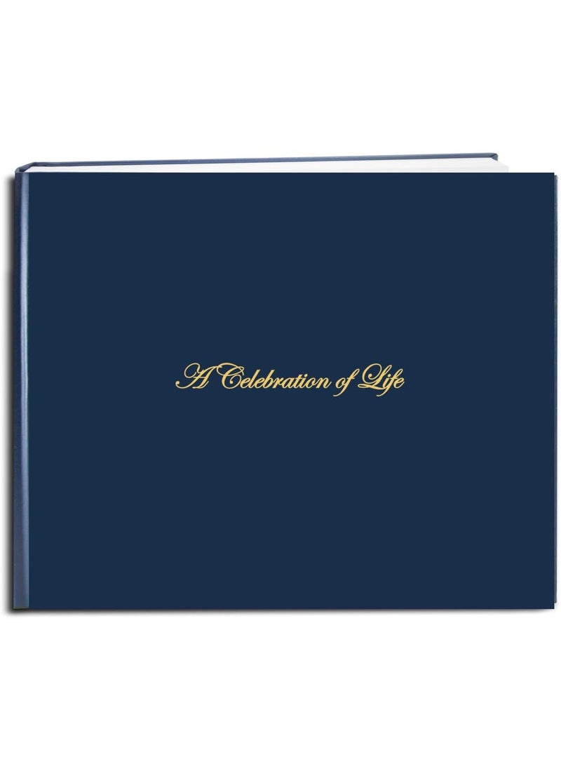 BookFactory BookFactory Funeral Guest Book A Celebration of Life  Imitation Leather Memorial BookMemorial Guest Book 48 Page  8 78 x 7 Blue Section Sewn Hardbound LOG04897CSLBT64FuneralREGFX  - Image 1
