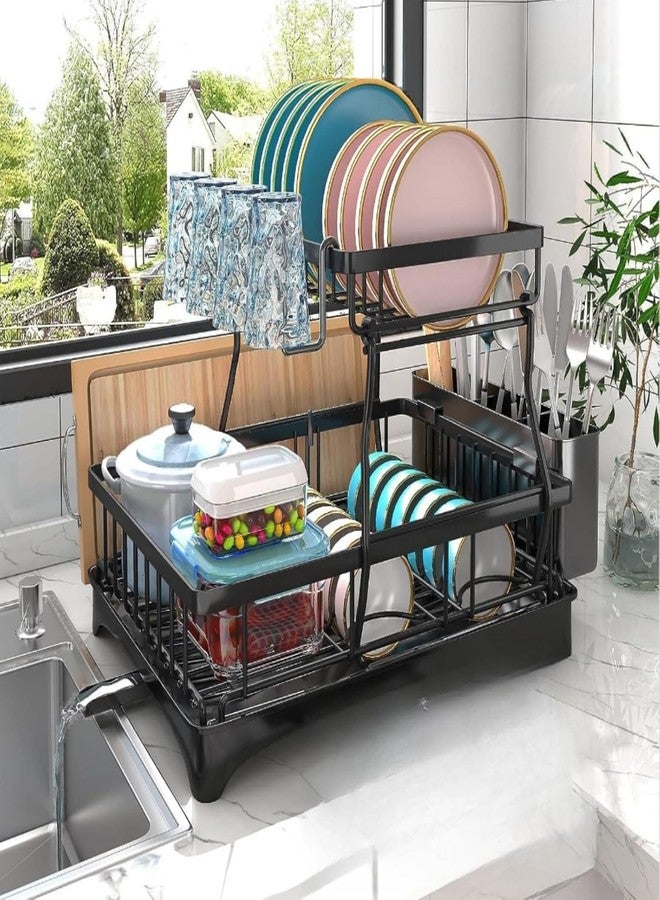 Earwig 2-Tier Dish Drying Rack for Kitchen Counter, Space-Saving Multifunctional Dish Rack, Durable Metal Storage Shelves with Cutlery Holder, Draining Rack for Dishes, Spoons and Forks. - Image 1