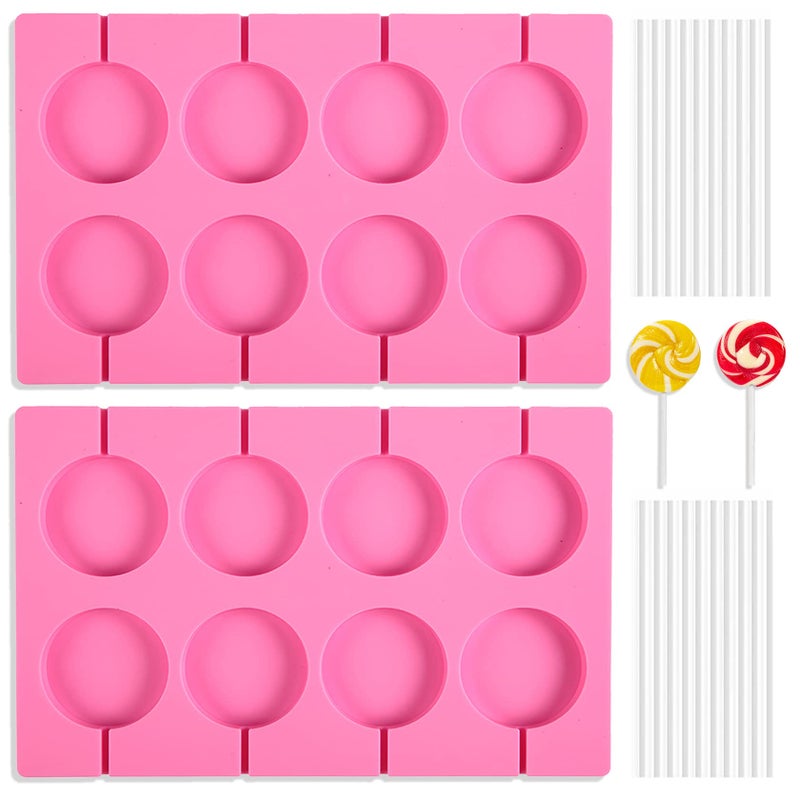 WYBLZPXZ Silicone Lollipop Molds Candy Molds Silicone Sucker Molds Hard Candy Mold  2x8 Rounds Nonstick Lollipop Mold With 20 Sticks for CandiesBreadJelliesChocolateEtc
