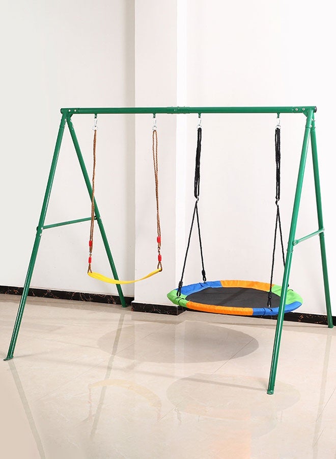 JSAITOYS Two Seat Swing Set for Backyard Heavy Duty A-Frame Metal Stand with 1 Saucer and Belt Swing Seats - Image 5