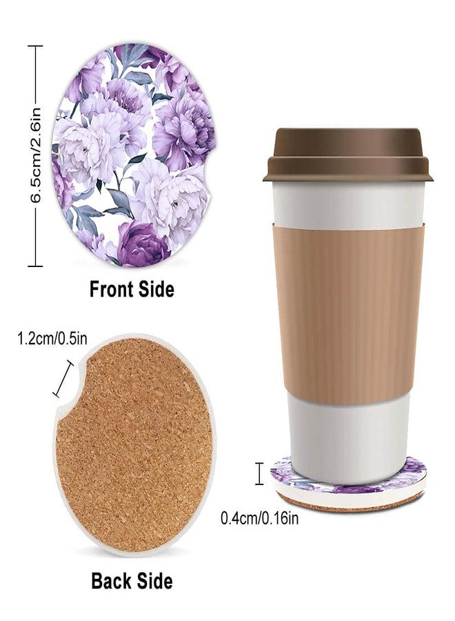 ZHIZHEND Purple Floral Cup Holders Car Coasters Set for Women Girl,Pretty Design Keep Cup Holders Clean and Dry,Drink Cup Car Holder Coasters with A Finger Notch 2.56" Pack of 2 - Image 2