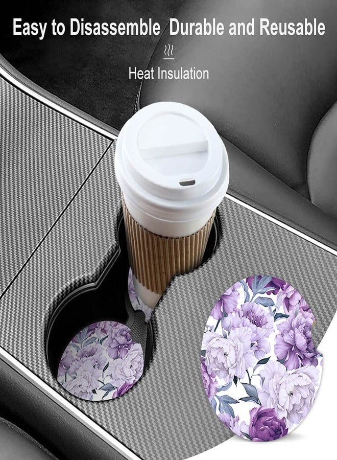 ZHIZHEND Purple Floral Cup Holders Car Coasters Set for Women Girl,Pretty Design Keep Cup Holders Clean and Dry,Drink Cup Car Holder Coasters with A Finger Notch 2.56" Pack of 2 - Image 4