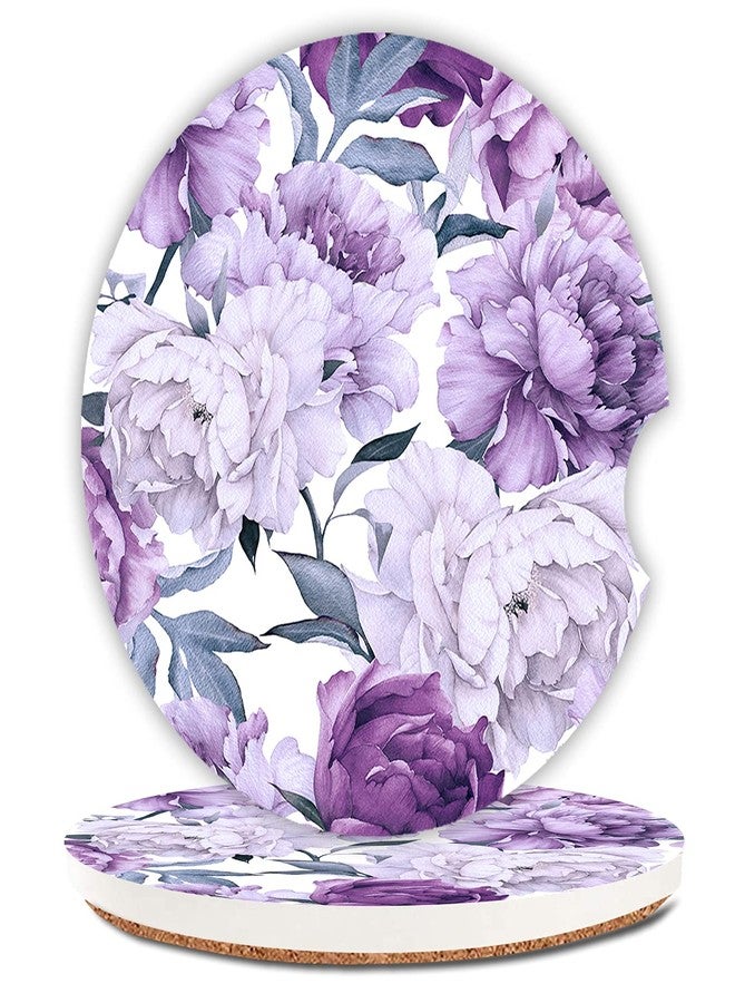 ZHIZHEND Purple Floral Cup Holders Car Coasters Set for Women Girl,Pretty Design Keep Cup Holders Clean and Dry,Drink Cup Car Holder Coasters with A Finger Notch 2.56" Pack of 2 - Image 1