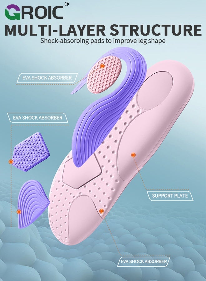 GROIC High Arch Support Insoles -  Flat Feet Correction Inserts, Breathable Shock-Absorbing Orthotic Insoles for Shoes & Sports - Pink Purple - Size 37-38 - Image 3