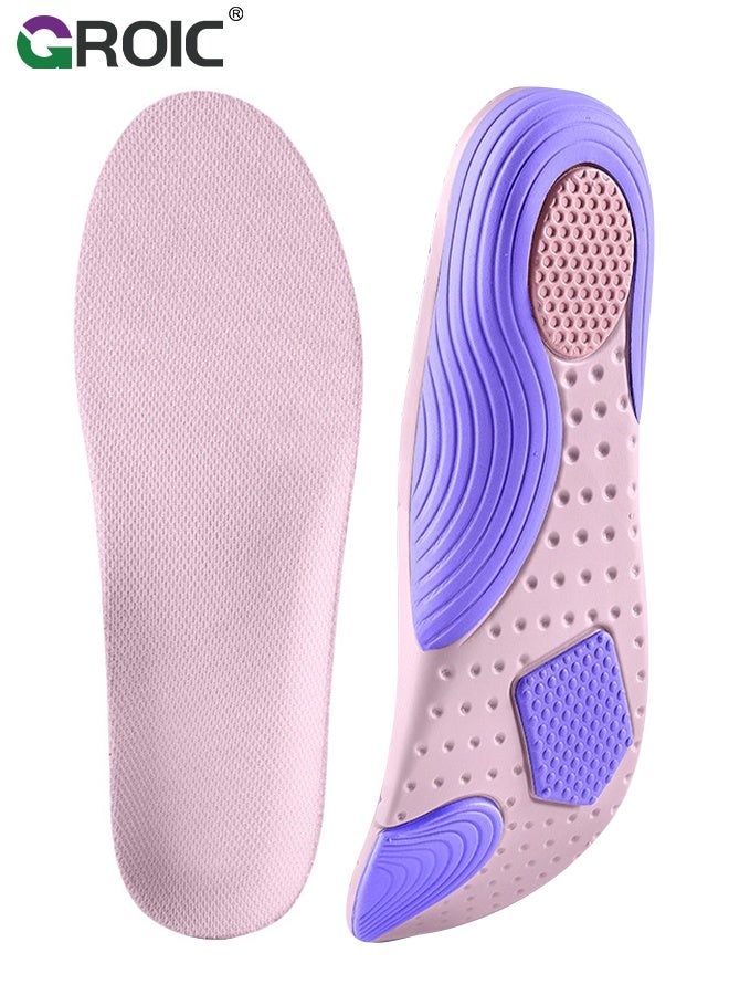 GROIC High Arch Support Insoles -  Flat Feet Correction Inserts, Breathable Shock-Absorbing Orthotic Insoles for Shoes & Sports - Pink Purple - Size 37-38 - Image 1
