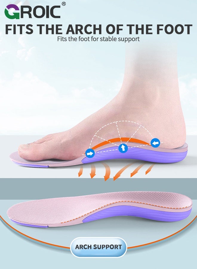 GROIC High Arch Support Insoles -  Flat Feet Correction Inserts, Breathable Shock-Absorbing Orthotic Insoles for Shoes & Sports - Pink Purple - Size 37-38 - Image 4