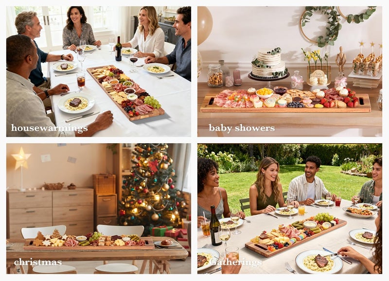 Dofira Large Charcuterie Board – Featuring Built-In Side Handles, 32" Acacia Wood Serving Board for Cheese, Meat & Appetizers – Extra Long Kitchen Platter for Gatherings, BBQ & Home Decor - Image 5