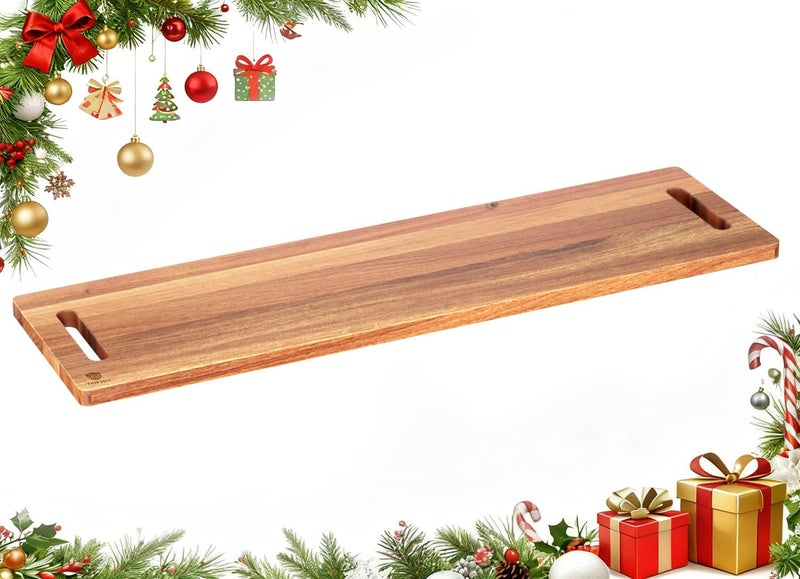 Dofira Large Charcuterie Board – Featuring Built-In Side Handles, 32" Acacia Wood Serving Board for Cheese, Meat & Appetizers – Extra Long Kitchen Platter for Gatherings, BBQ & Home Decor - Image 1