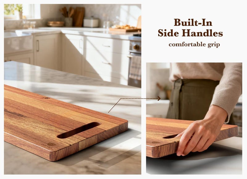 Dofira Large Charcuterie Board – Featuring Built-In Side Handles, 32" Acacia Wood Serving Board for Cheese, Meat & Appetizers – Extra Long Kitchen Platter for Gatherings, BBQ & Home Decor - Image 4