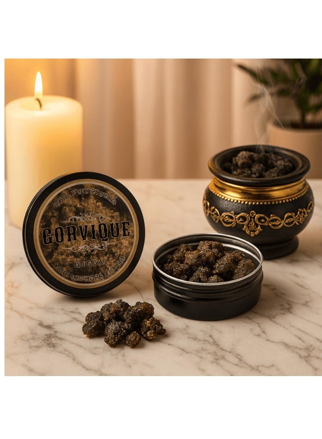 GORVIQUE Premium Indian Guggal Resin, 25g Pure Guggul Incense, Commiphora Mukul for Relaxation, Meditation, Cleansing, Authentic Ayurvedic Home Fragrance in Elegant Tin Box - Image 5