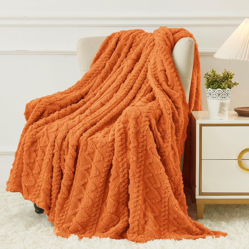 Aganear Fleece Blanket Queen Size - Plush Cozy Boho Fall Decor Throw Blanket for Couch  Sofa  Bed  Office  Warm Decorative Present for Birthday  Christmas(90""x90""  Burnt Orange) - Image 4