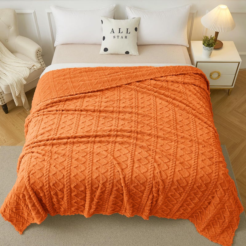 Aganear Fleece Blanket Queen Size - Plush Cozy Boho Fall Decor Throw Blanket for Couch  Sofa  Bed  Office  Warm Decorative Present for Birthday  Christmas(90""x90""  Burnt Orange) - Image 1