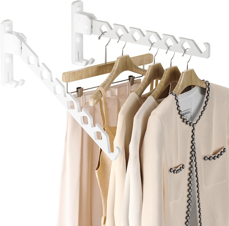 Dr.DJ Wall Mount Coat Hanger Holder White Clothes Drying Organizer Rack Garment Hooks Aluminium Retractable Folding Indoor Wall Mounted Hanger Space Saver for Laundry Room Bedroom White 2Pack - Image 1