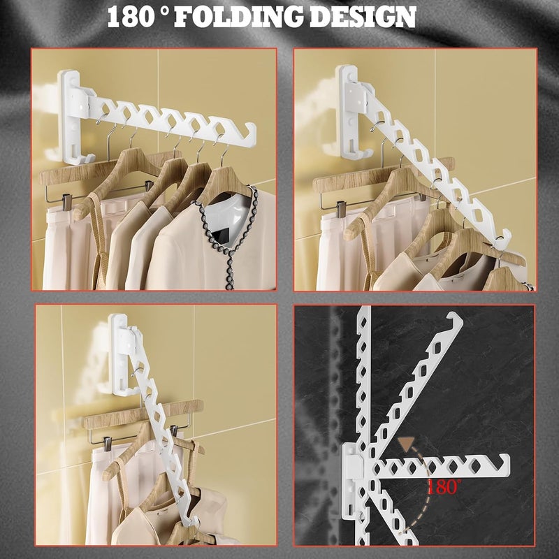 Dr.DJ Wall Mount Coat Hanger Holder White Clothes Drying Organizer Rack Garment Hooks Aluminium Retractable Folding Indoor Wall Mounted Hanger Space Saver for Laundry Room Bedroom White 2Pack - Image 3
