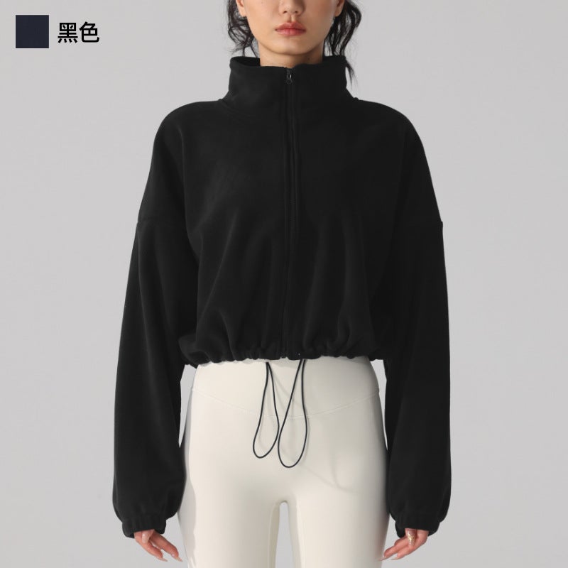 Generic Fleece Sports Jacket for Women Jogging Yoga Black 