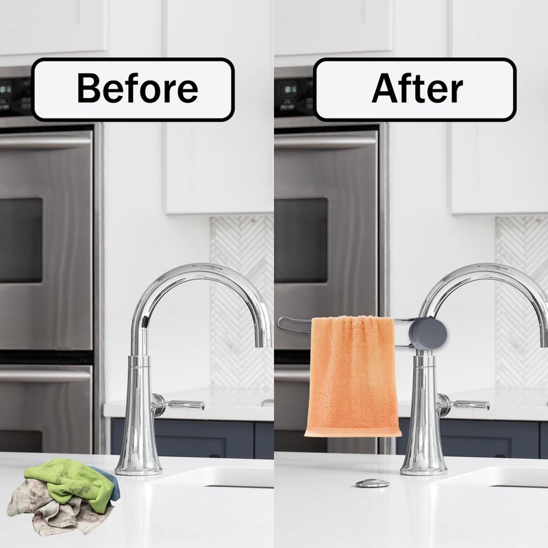 Aogigigio Dish Towel Holder - Dish Rag Holder for Kitchen Sink Dish Cloth Rack Adjustable Stainless Convenient Rag Hanger for Faucet - Image 2