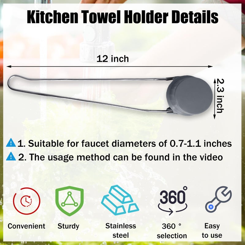 Aogigigio Dish Towel Holder - Dish Rag Holder for Kitchen Sink Dish Cloth Rack Adjustable Stainless Convenient Rag Hanger for Faucet - Image 3
