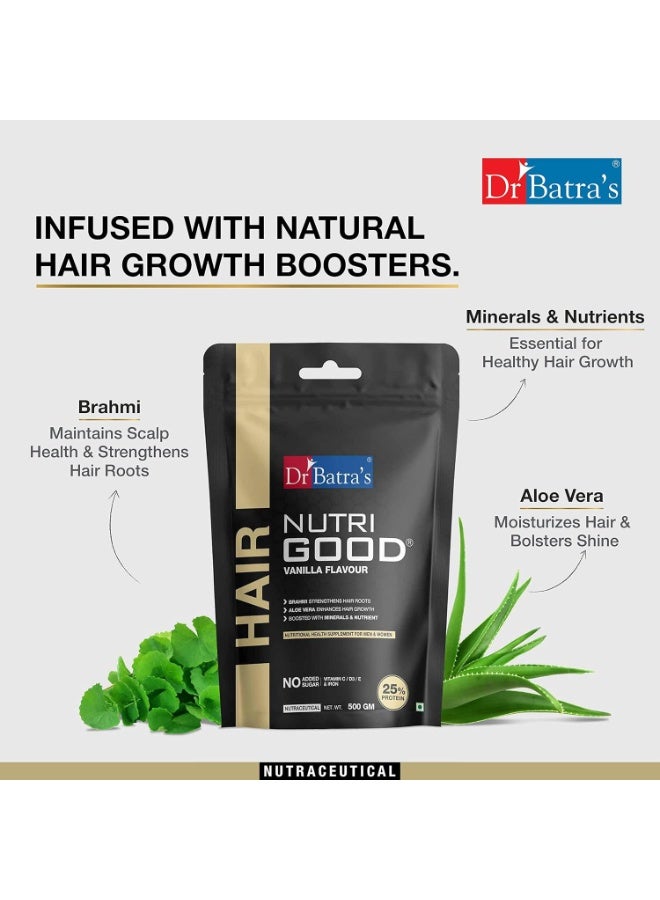 دكتور باترا مكمل Nutrigood للشعر من Dr Batra's - 500 غرام | بنكهة الفانيليا مع البراهمي | يدعم التحكم في تساقط الشعر، ويعزز نموه وقوته وتغذية فروة الرأس - للرجال والنساء - Image 2