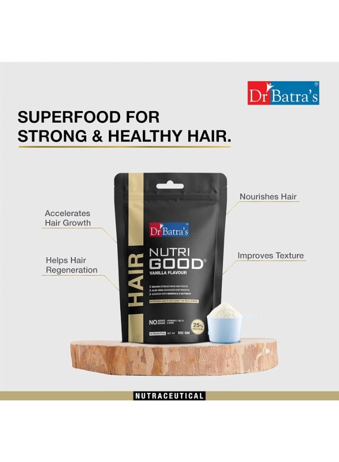 دكتور باترا مكمل Nutrigood للشعر من Dr Batra's - 500 غرام | بنكهة الفانيليا مع البراهمي | يدعم التحكم في تساقط الشعر، ويعزز نموه وقوته وتغذية فروة الرأس - للرجال والنساء - Image 3