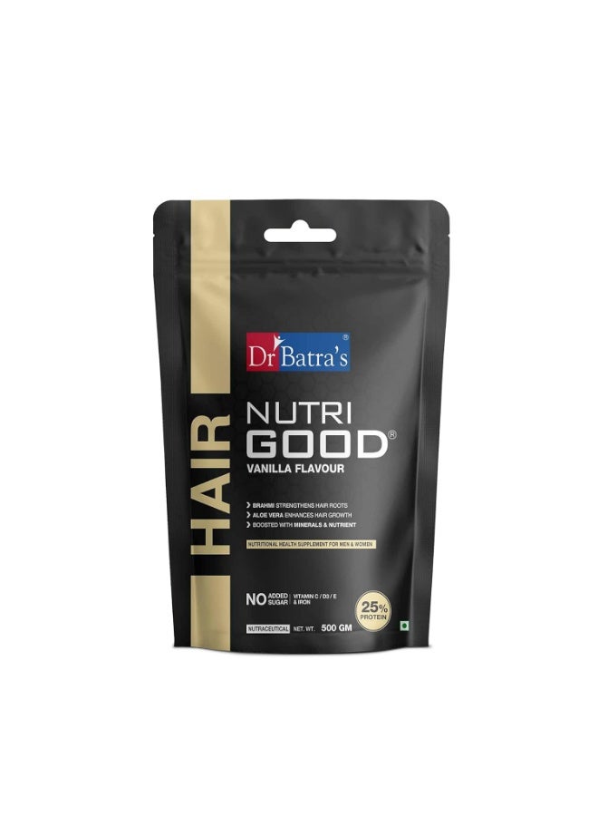 دكتور باترا مكمل Nutrigood للشعر من Dr Batra's - 500 غرام | بنكهة الفانيليا مع البراهمي | يدعم التحكم في تساقط الشعر، ويعزز نموه وقوته وتغذية فروة الرأس - للرجال والنساء - Image 1