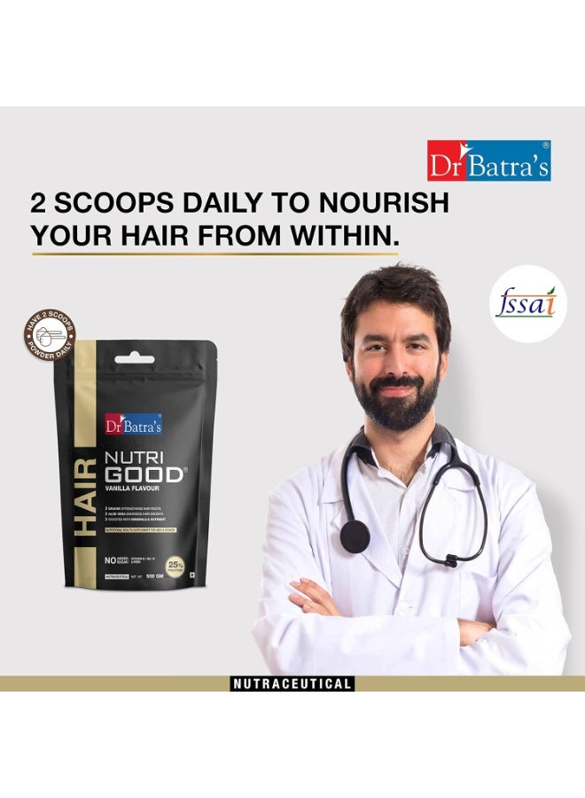دكتور باترا مكمل Nutrigood للشعر من Dr Batra's - 500 غرام | بنكهة الفانيليا مع البراهمي | يدعم التحكم في تساقط الشعر، ويعزز نموه وقوته وتغذية فروة الرأس - للرجال والنساء - Image 4