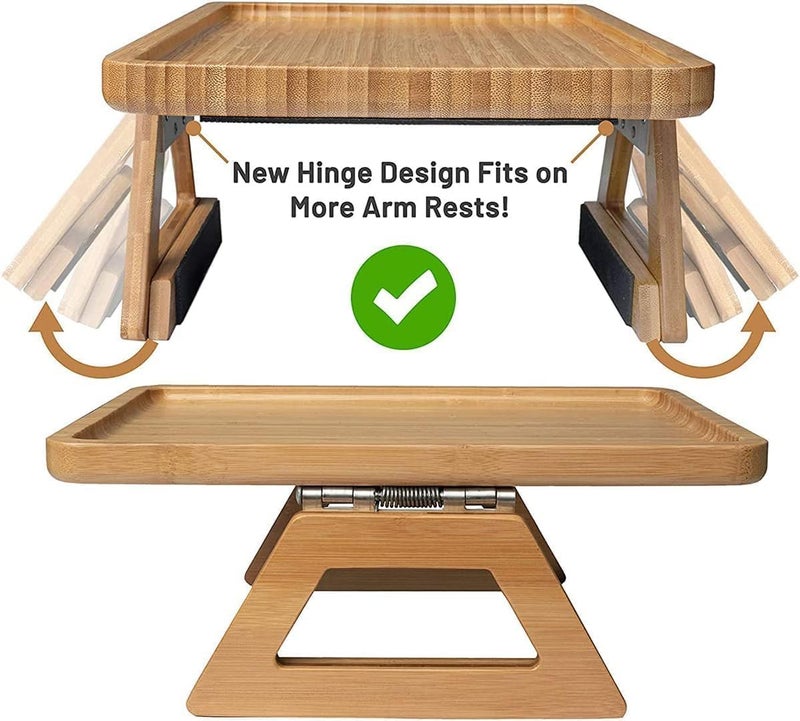 Folding Bamboo Sofa Armrest Tray Clip-On Couch Desk for Drinks, Snacks, Phone & Remote Control (Natural Bamboo) – Choose Round or Rectangular Variation (Rectangular) - Image 2