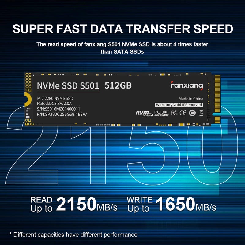 fanxiang S501 512GB NVMe SSD 3D NAND1.3 PCIe Gen3x4 M.2 2280 Internal Solid State Drive (Read/Write Speed up to 2,150/1,600 MB/s) Compatible with Laptop & PC Desktop - Image 2