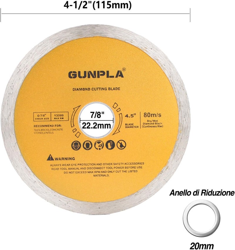 Gunpla 3 Pieces 4-1/2 inch Diamond Cutting Blade Continuous Segmented Turbo Rim Dry Wet Circular Saw Cutter Angle Grinder Disc 7/8 inch Arbor with Reducing Ring 5/8 inch for Tile Masonry - Image 5