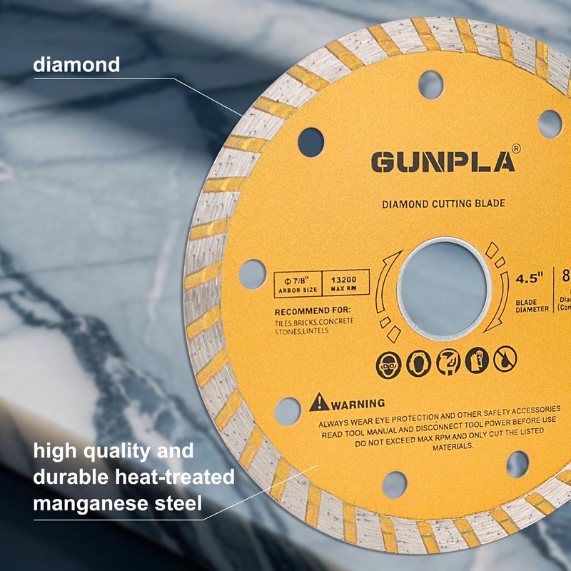Gunpla 3 Pieces 4-1/2 inch Diamond Cutting Blade Continuous Segmented Turbo Rim Dry Wet Circular Saw Cutter Angle Grinder Disc 7/8 inch Arbor with Reducing Ring 5/8 inch for Tile Masonry - Image 2