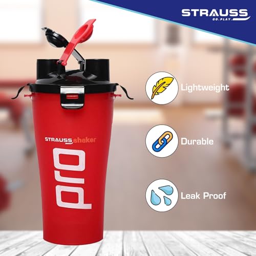 STRAUSS Dual Shaker Pro | Pre & Post Protein Shake On the Go | Leakproof and BPA-Free Material | Dual Shaker Bottle | Protein Shaker Bottle for Gym | Suitable for Both Men and Women, 700ml,(Red) - Image 5