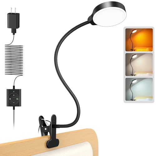 Glocusent 5W Clip on Light, 36LED Eye Caring Reading Light for Bed, 3 Colors & 5 Brightness Clip on Lamp with Adapter, Perfect Reading Light for Bed with Clamp/Bunk Bed/Headboard/Table/Desk - Image 1
