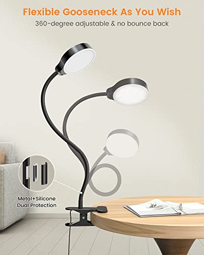 Glocusent 5W Clip on Light, 36LED Eye Caring Reading Light for Bed, 3 Colors & 5 Brightness Clip on Lamp with Adapter, Perfect Reading Light for Bed with Clamp/Bunk Bed/Headboard/Table/Desk - Image 4