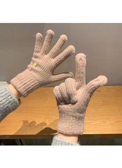 Generic Solid Color Knitted Gloves Touchscreen Compatible 2024 Khaki 