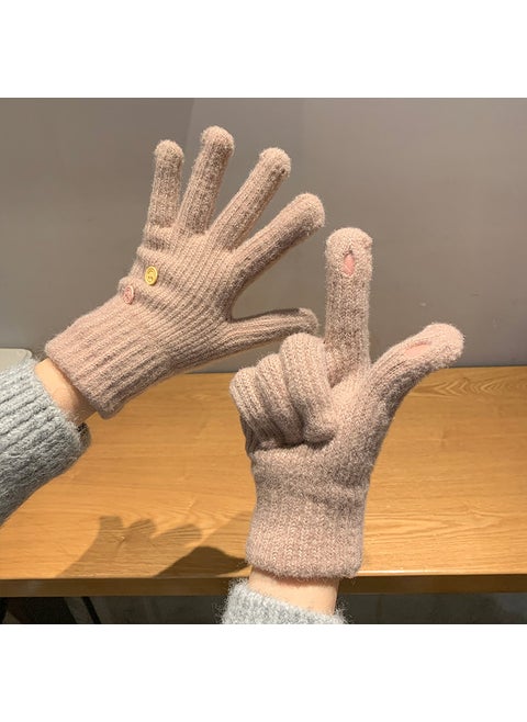 Solid Color Knitted Gloves Touchscreen Compatible 2024 Khaki
