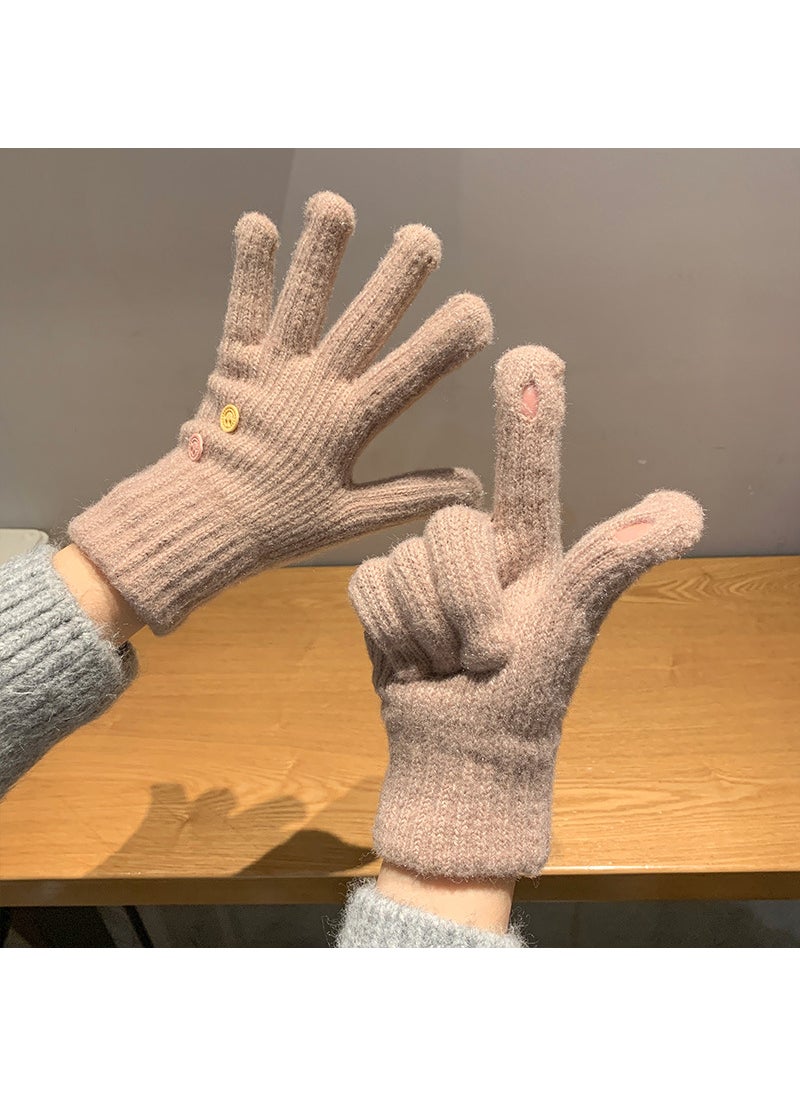 Generic - Solid Color Knitted Gloves Touchscreen Compatible 2024 Khaki - Image 1