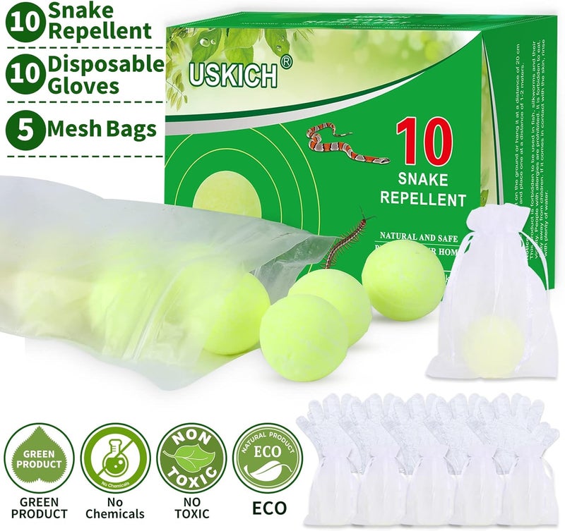 USKICH 10 Pack Snake Away Repellent, Snake Repellent Balls for repelling Outdoors Indoor Snakes Rats and Other Pests, for Yard Lawn Garden Camping Fishing, Natural Plant Formula Pest Insect Control - Image 3