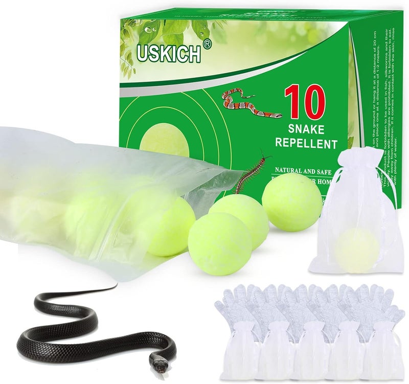 USKICH 10 Pack Snake Away Repellent, Snake Repellent Balls for repelling Outdoors Indoor Snakes Rats and Other Pests, for Yard Lawn Garden Camping Fishing, Natural Plant Formula Pest Insect Control - Image 1