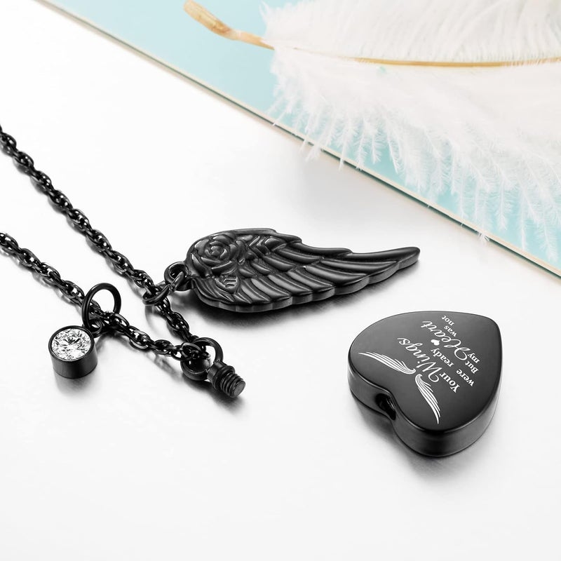 Dletay Heart Urn Necklace for Ashes with 12 Birthstones Cremation Jewelry for Ashes -Your Wings Were Ready My Heart Was Not - Image 3
