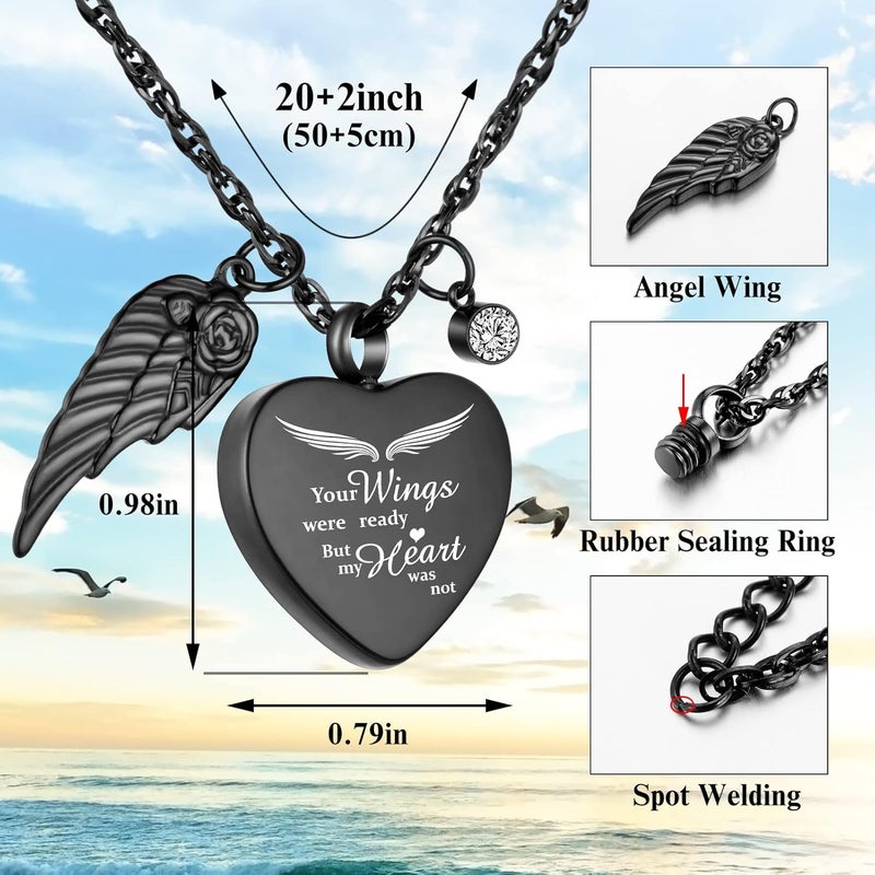Dletay Heart Urn Necklace for Ashes with 12 Birthstones Cremation Jewelry for Ashes -Your Wings Were Ready My Heart Was Not - Image 2