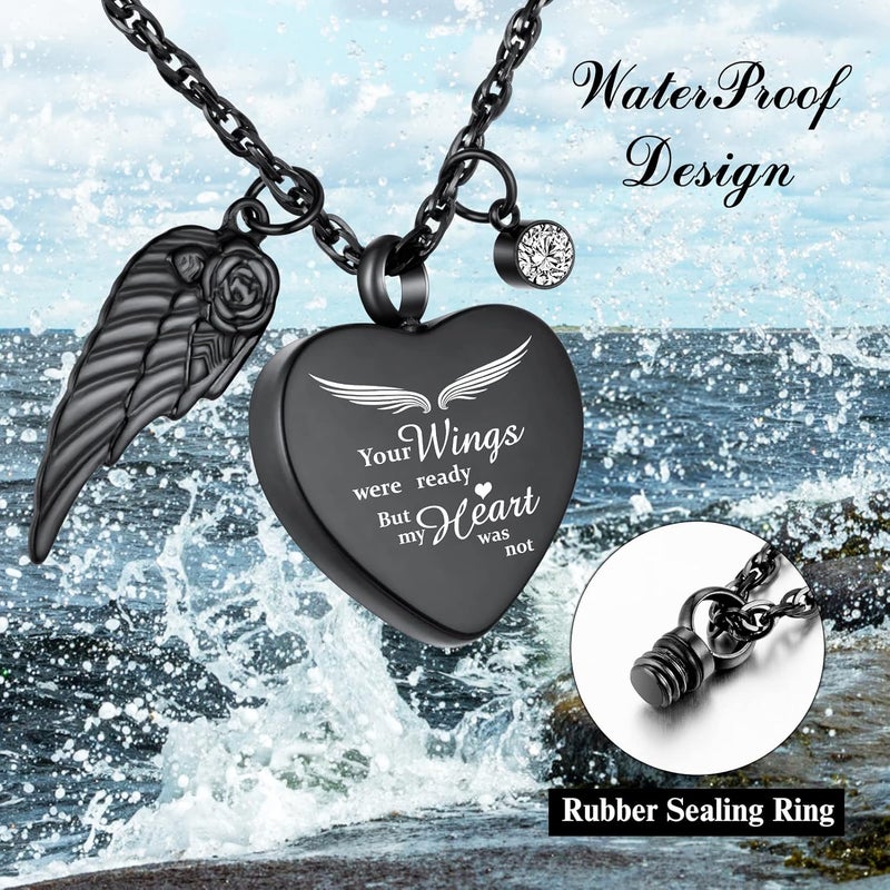 Dletay Heart Urn Necklace for Ashes with 12 Birthstones Cremation Jewelry for Ashes -Your Wings Were Ready My Heart Was Not - Image 5