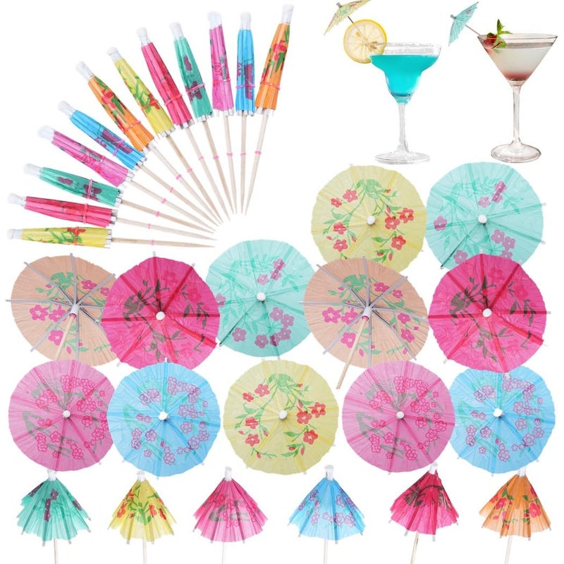 1000 Pcs Tropical Paper Drink Umbrellas And 4 Cocktail Picks Assorted Colors For Party Decor - Image 2