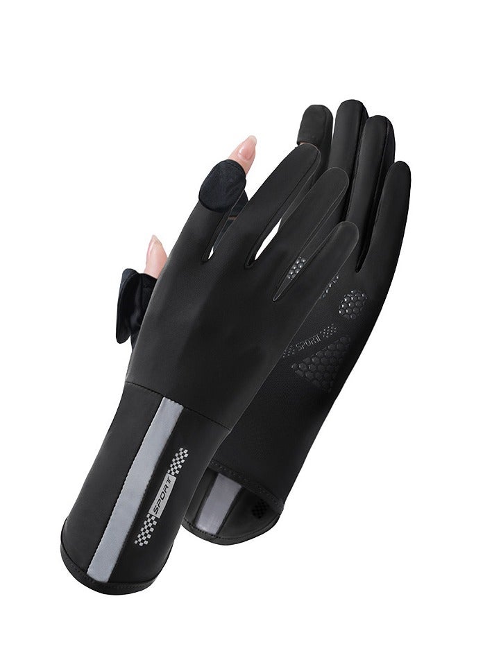 قفازات UPF 50+ سريعة الجفاف ومضادة للانزلاق للنساء | حماية من الشمس متعددة الرياضات (القيادة/ركوب الدراجات/الأنشطة الخارجية) بتصميم شاشة تعمل باللمس - خفيفة الوزن وجيدة التهوية (أسود). - Image 1