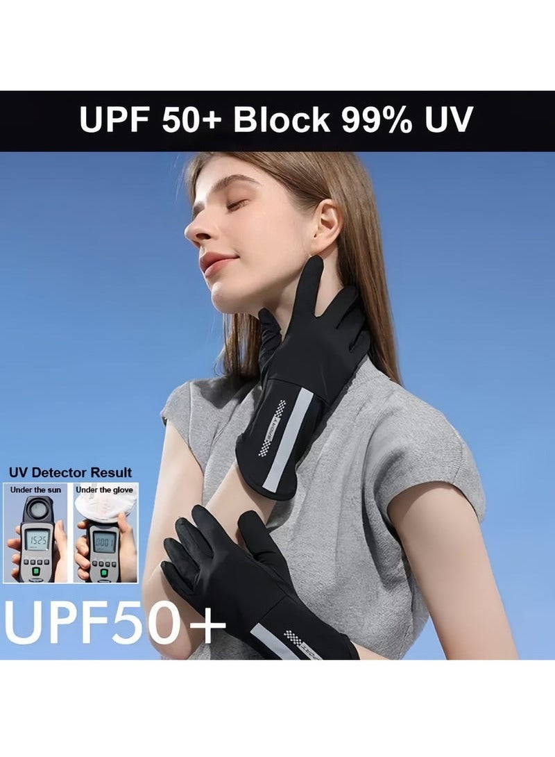 قفازات UPF 50+ سريعة الجفاف ومضادة للانزلاق للنساء | حماية من الشمس متعددة الرياضات (القيادة/ركوب الدراجات/الأنشطة الخارجية) بتصميم شاشة تعمل باللمس - خفيفة الوزن وجيدة التهوية (أسود). - Image 2