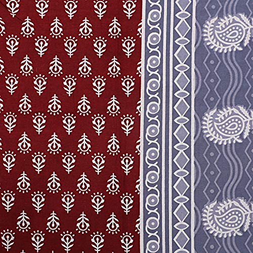 ART WORLD Double Bed Sheet with Pillow Covers Pure Cotton Rajasthani Jaipuri Traditional Classic Printed Bed cover (Maroon, Queen) - Image 2