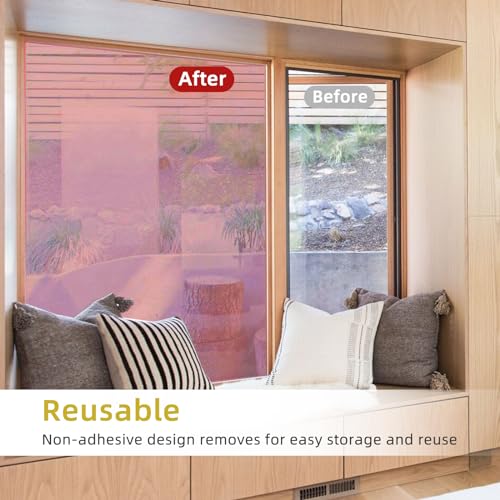 WPCTEV Window Privacy Film One Way Daytime Mirror Tint Treatments UV Heat Control Vinyl Stickers Sun Block Glass Paper Door Covering Reflective (Red Silver, 17.5 Inch x 16.4 Feet) - Image 2