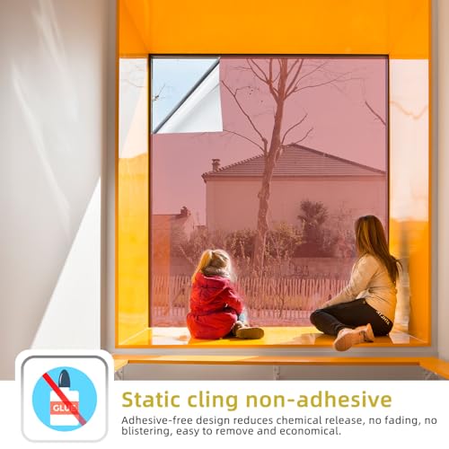 WPCTEV Window Privacy Film One Way Daytime Mirror Tint Treatments UV Heat Control Vinyl Stickers Sun Block Glass Paper Door Covering Reflective (Red Silver, 17.5 Inch x 16.4 Feet) - Image 4