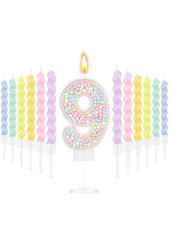 LAMAY Birthday candle set, containing 12 spiral candles, suitable for decorating cakes for boys and girls, wedding anniversary party cakes (number 9). - Image 1