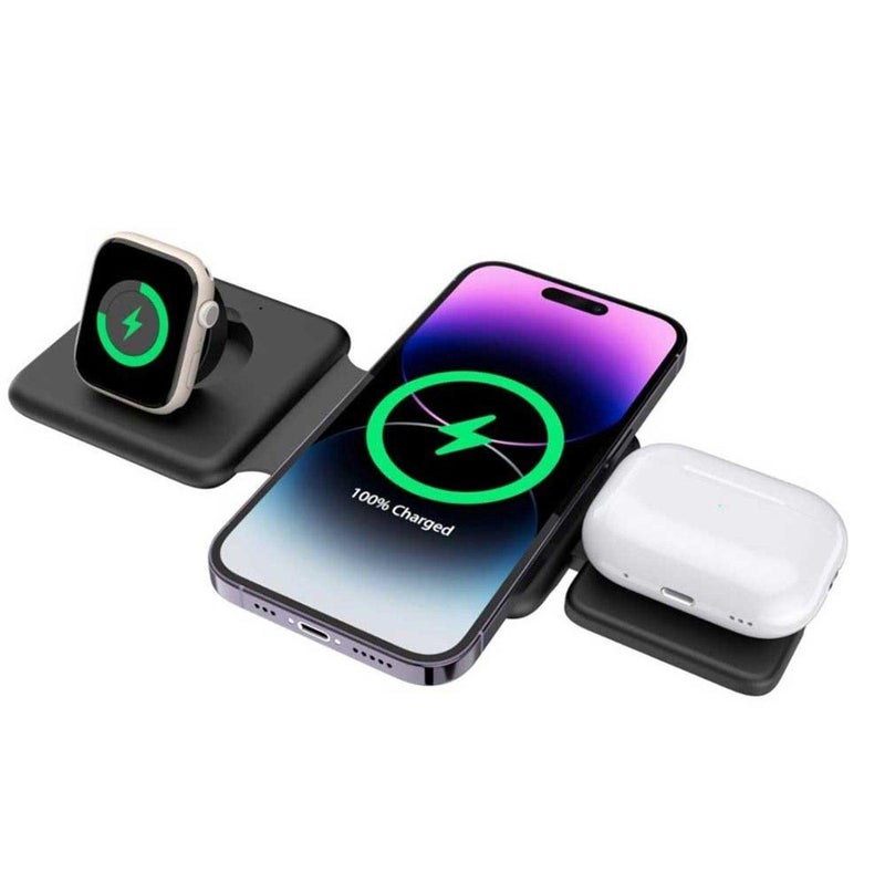 Foldable Magnetic 3-in-1 Wireless Charger - LED Logo Stand - Image 3